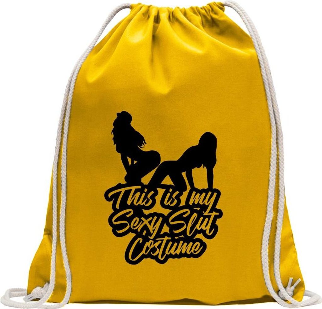 Kiwistar - Turnbeutel - gelb - This is My y Slut Costume - Fun Rucksack Sport Beutel Gymsack Baumwolle mit Ziehgurt