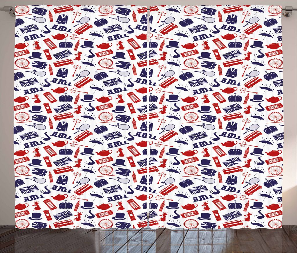 ABAKUHAUS London Rustikaler Vorhang, Vereinigtes Königreich Land, Wohnzimmer Universalband Gardinen mit Schlaufen und Haken, 280 x 225 cm, Königs...