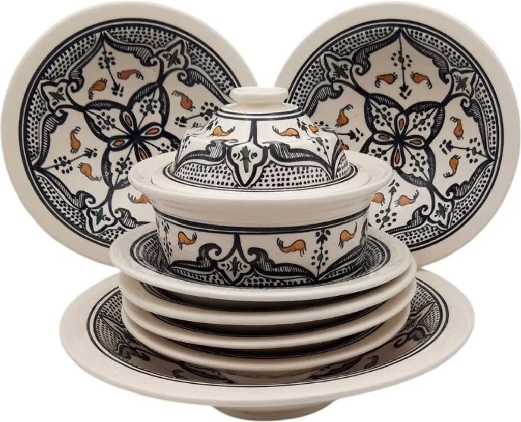 Set Couscous Tebsi Nero Marocchino 6 Persone | Ceramica Artigianale Safi