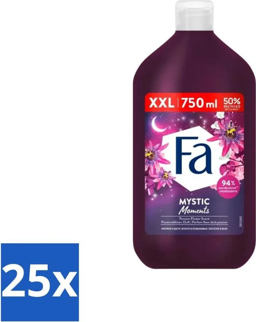 Fa - Mystic Moments - Gel doccia e bagno - Passiflora - 750 ml - Confezione risparmio - 25 pezzi - 1