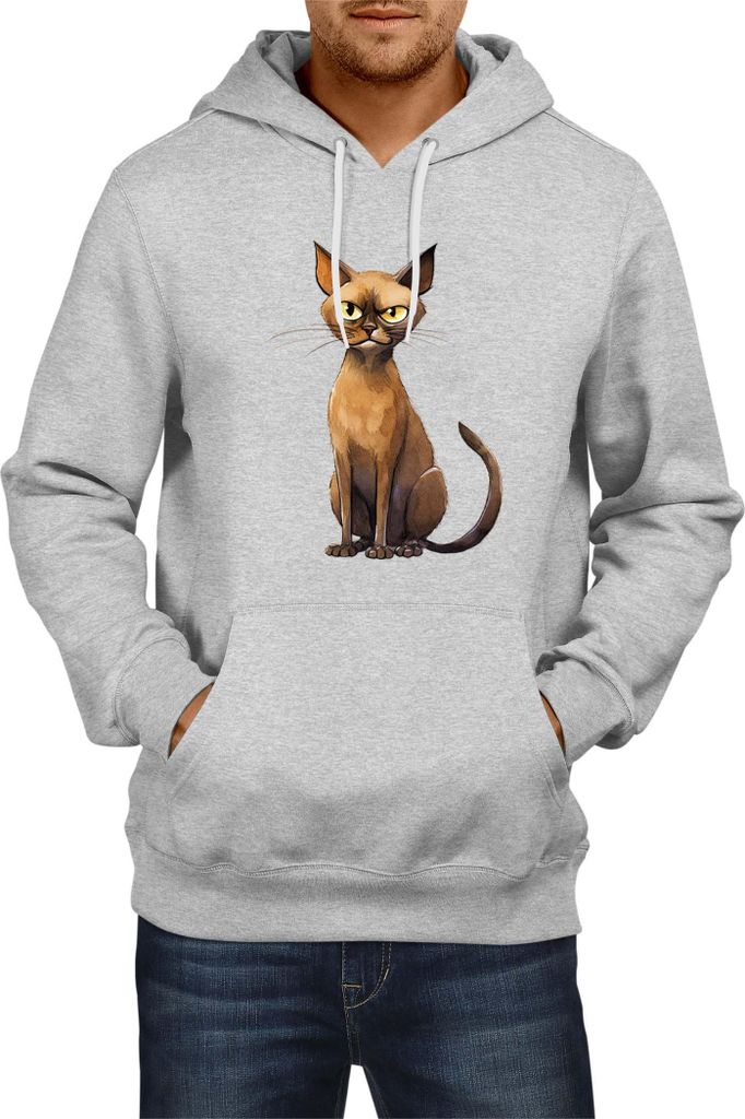 Herren Kapuzenpullover Funny Cats Breeds Burmese Cat 019, Man M / Grau