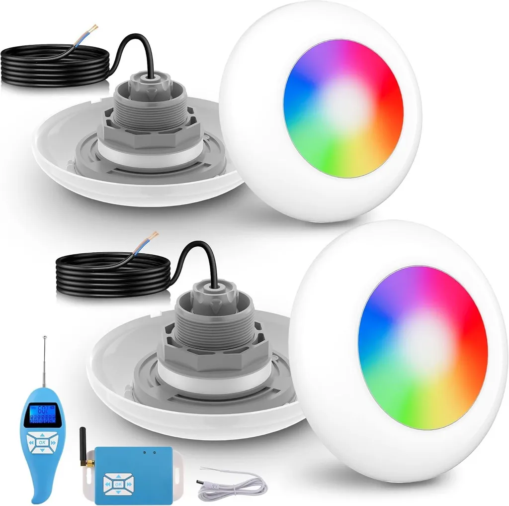 Lampe Piscine LED RGB 15W 12V avec Télécommande Synchronisée 190 mm x2
