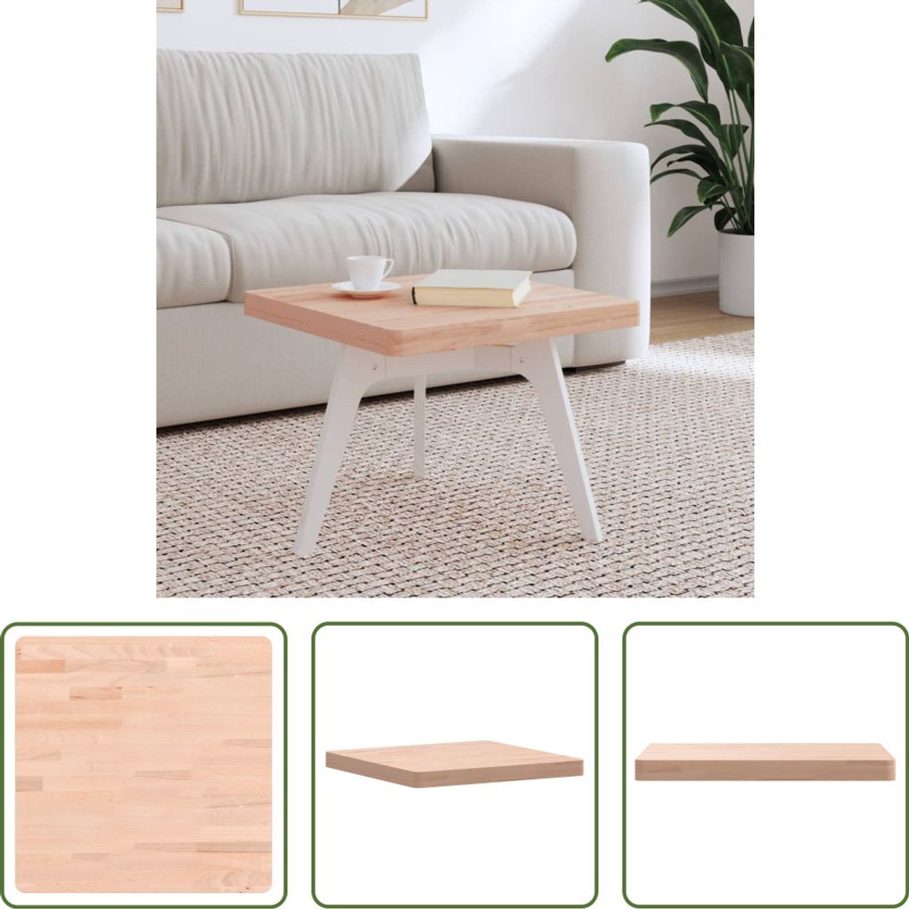 The Living Store Tischplatte 50x50x4 cm Quadratisch Massivholz Buche