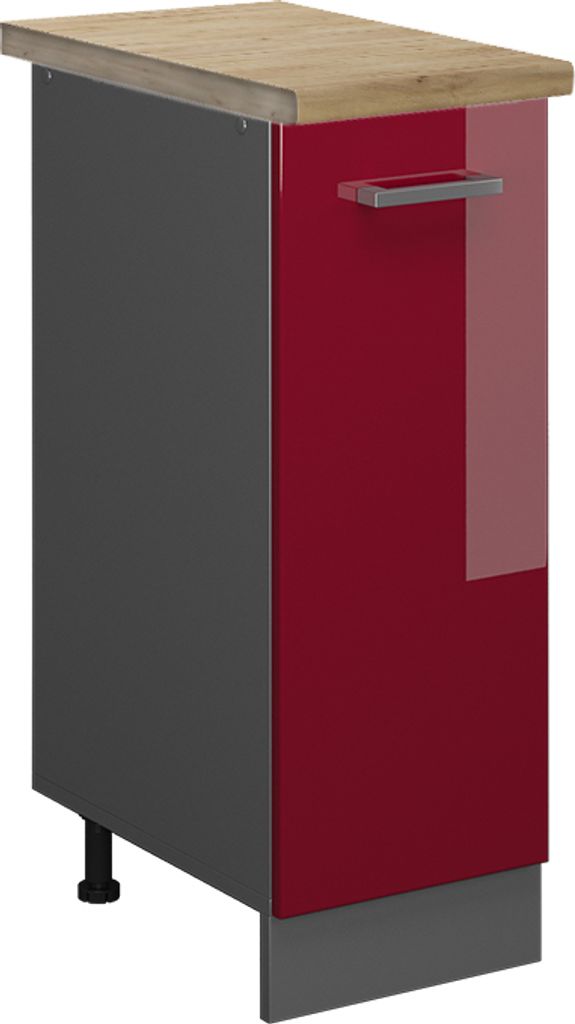 Apothekerschrank Vicco R-Line Rot Hochglanz 30 cm , AP Eiche, Model 46339