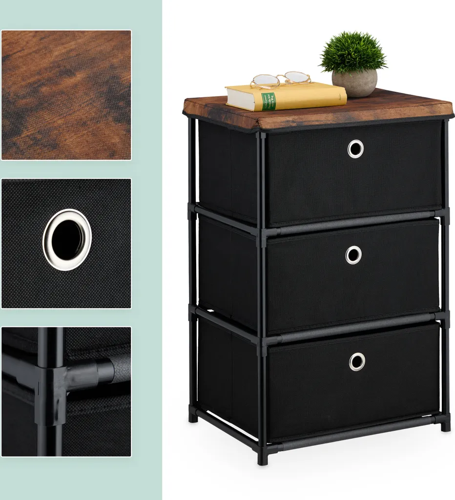 Commode aspect bois avec tiroirs tissu - Solution rangement gain de place - 7