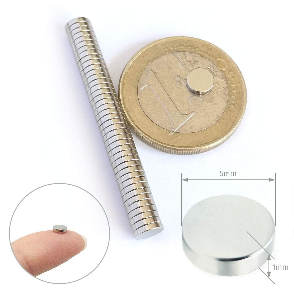 20 extra starke Mini Magnete - sehr klein - 10x2 mm - mit runder
