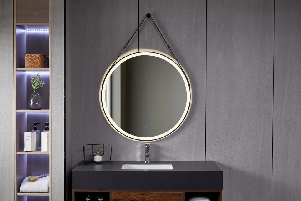 Miroir de salle de bain LED rond noir anti-condensation design 30W