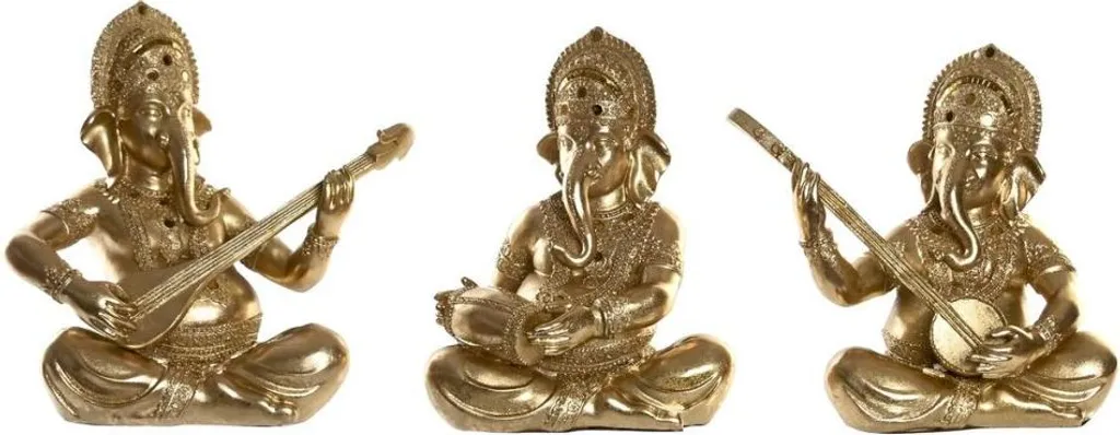 Statue Décorative Style Indien Dorée en Résine - Trio de Décoration 30cm