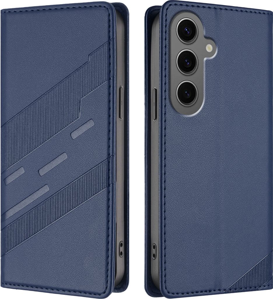 Hülle für Samsung Galaxy S25+, Kunstleder Brieftaschen Handyhülle mit Kartenfach und Standfunktion Blau