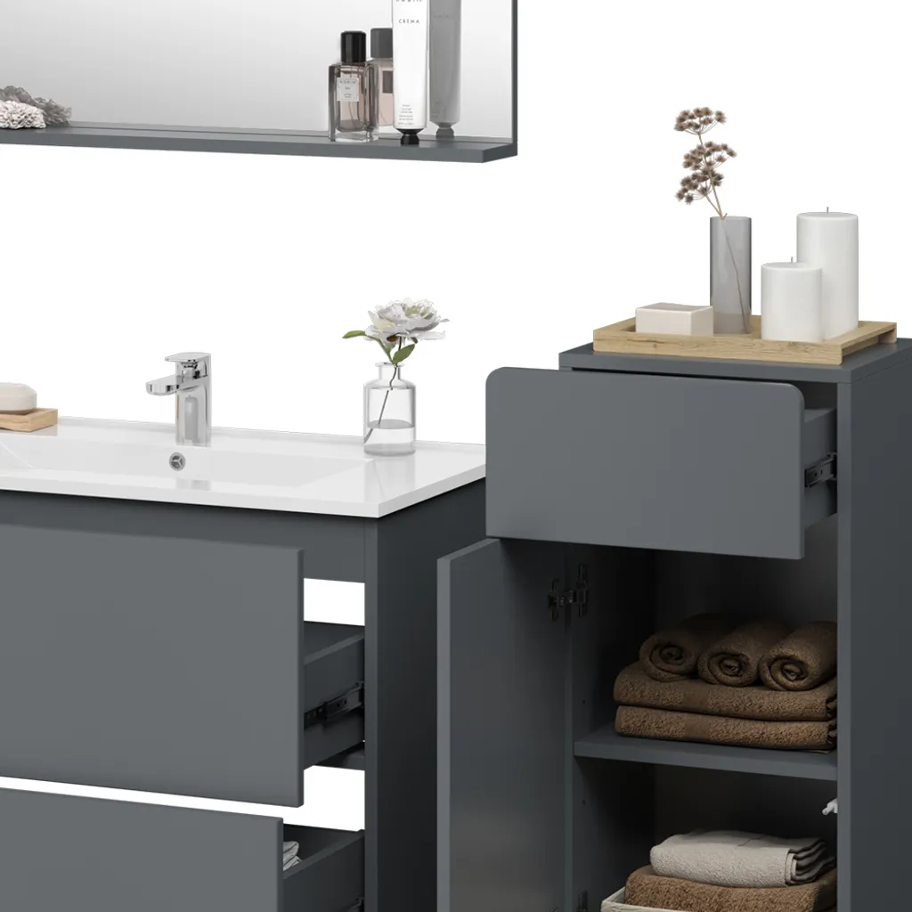 Aménagement Salle de Bain Gris Vicco Izan 4 Pièces : Stockage et Style