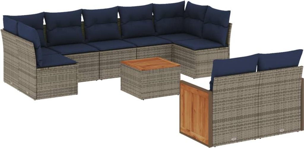 vidaXL 10-teiliges Gartensofa-Set mit Kissen, grau, Polyrattan