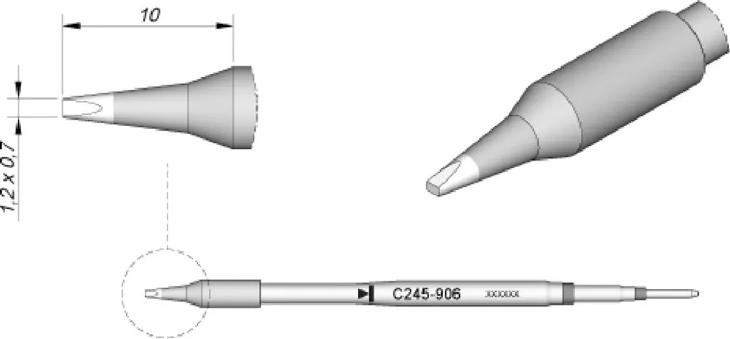 Punta per saldatura JBC serie C245 a scalpello, C245906/1,2 x 0,7 mm, diritta C245906