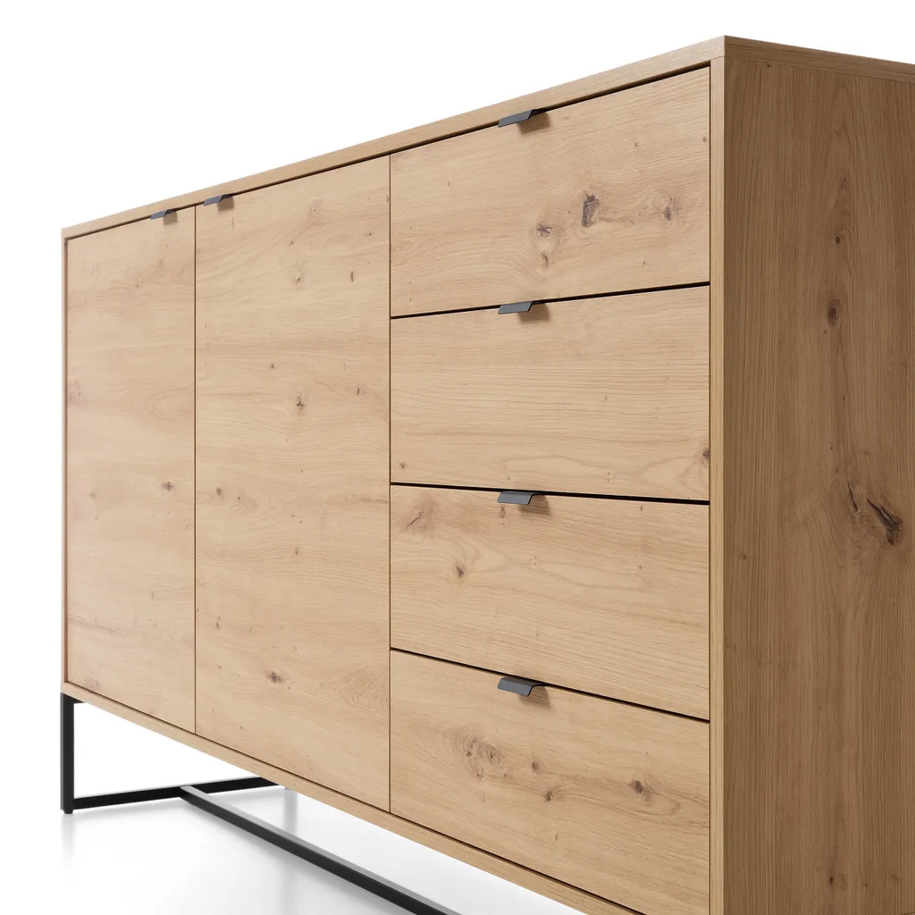Commode 153 cm Chêne Artisan : Solution de Rangement Large 4 Tiroirs