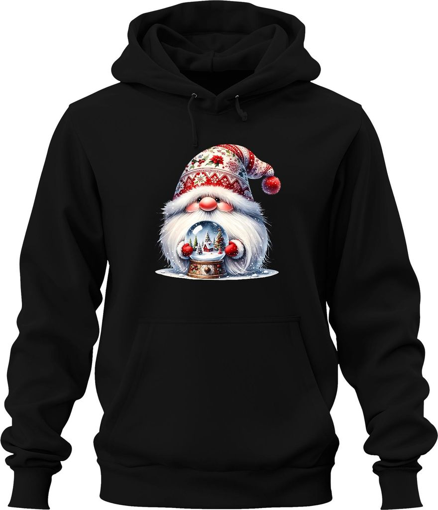 Süßer Weihnachtsmann mit Schneekugel und festlichem Hut Zwerg Uni Hoodie Kapuzenpullover, Schwarz, XXL