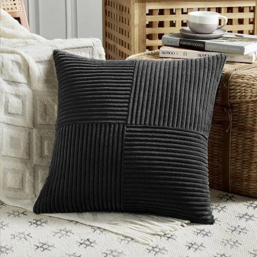 Taie de Coussin Décorative Noire 45x45 cm Style Bohème en Velours