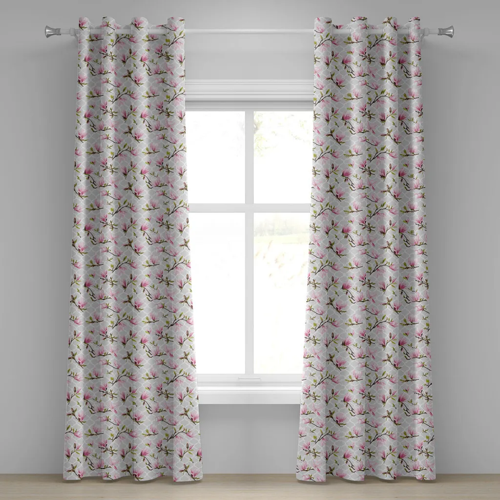 Tenda Decorativa ABAKUHAUS Magnolia Grigia e Verde 2 Pannelli 280x245