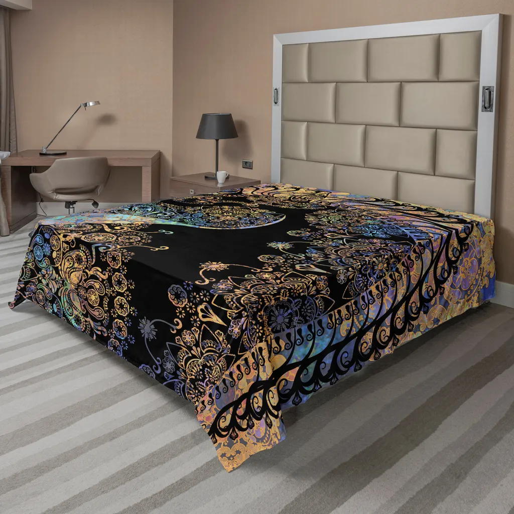 Drap de lit décoratif 266x260 cm pour chambre adulte motif licorne zen