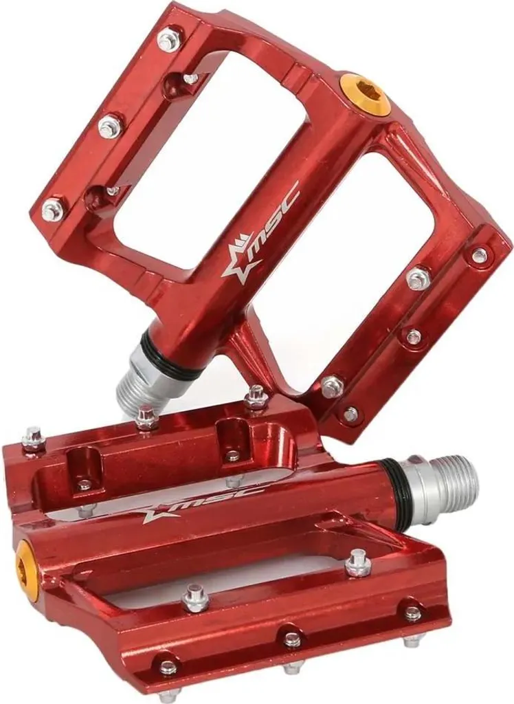 Pédales Plates de Vélo Msc Aluminium Rouges avec Axe Crmo Haute Qualité