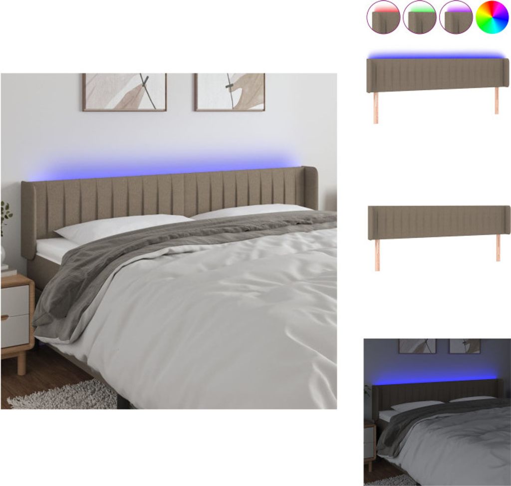 vidaXL LED Kopfteil Taupe 163x16x78/88 cm Stoff - Kopf- & Fußenden