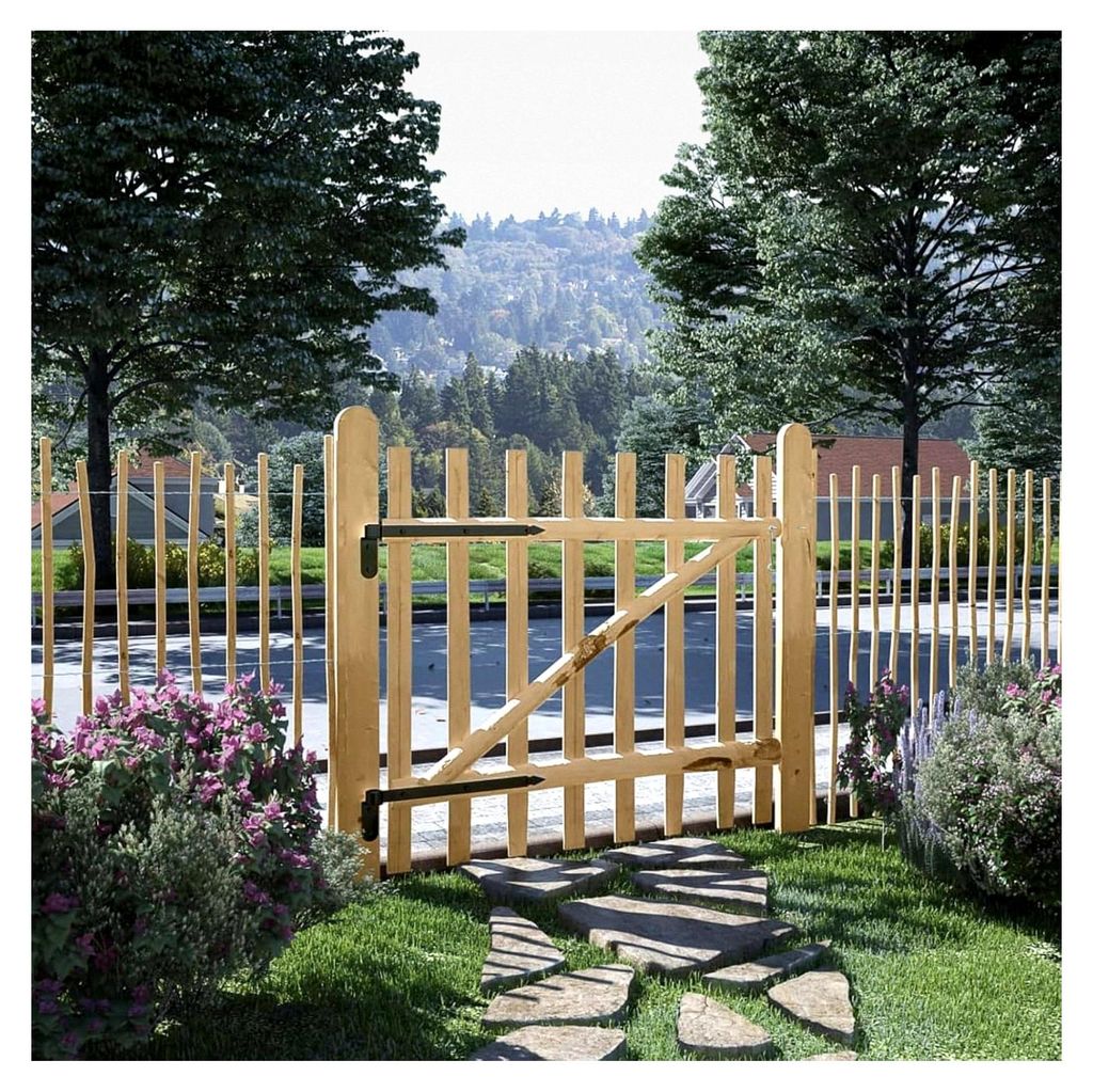 Einflügeliges Zauntor aus Haselnussholz 100x90 cm, Gartentür für Gartenzaun und Hoftor