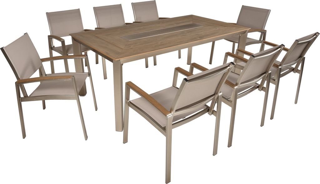 A dining table and chairs set.