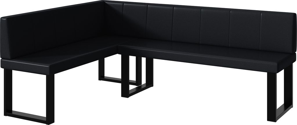 MEBLINI Eckbank für Esszimmer - Küchenbank - Essecke - Sitzecke Küche - PETER - U-Beine 142x196x87cm Links - Schwarz Kunstleder