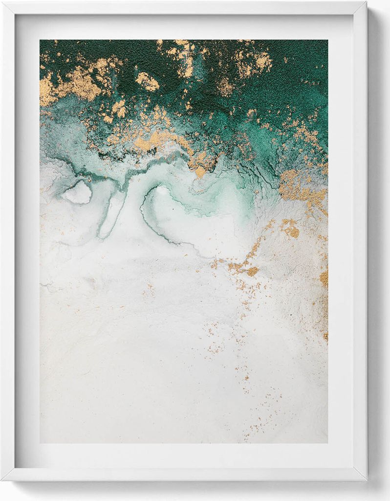 Abstrakte Komposition mit Gold– Wandbild mit Rahmen – Gerahmtes Bild – Wanddekoration – 60x80 cm – Weiß Rahmen