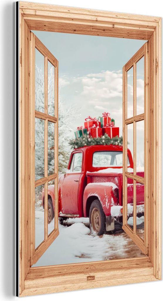 MuchoWow Wanddekoration Metall Metallbild Wandkunst 100x150 cm Durchsichtig - Auto - Weihnachten - Geschenke - Winter - Landschaft MuchoWow Alumini...