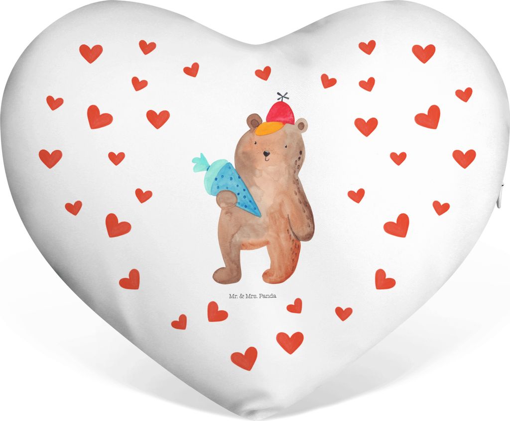 Mr. & Mrs. Panda Kissen Herz Bär Schultüte - Weiß - Geschenk, Kuschelkissen, Einschulung, Dekokissen, Schulbeginn, Schulanfang, Hochzeitskissen,...