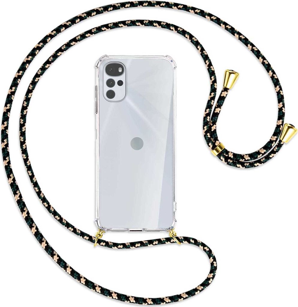 Handykette Backcover-Schutzhülle mit Band (Metall goldfarben) für Motorola Moto G22 4G - camouflage