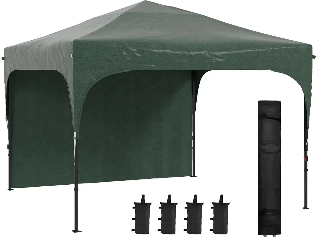 Tente pliante 3x3m avec paroi latérale réglable en hauteur - Vert forêt