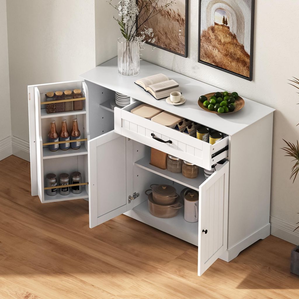 okwish Modernes Sideboard Wohnzimmerschrank mit Stange für Flaschen,Buffetschrank Schuhschrank mit 3 höhenverstellbare Fächer,Küchenschrank mit...