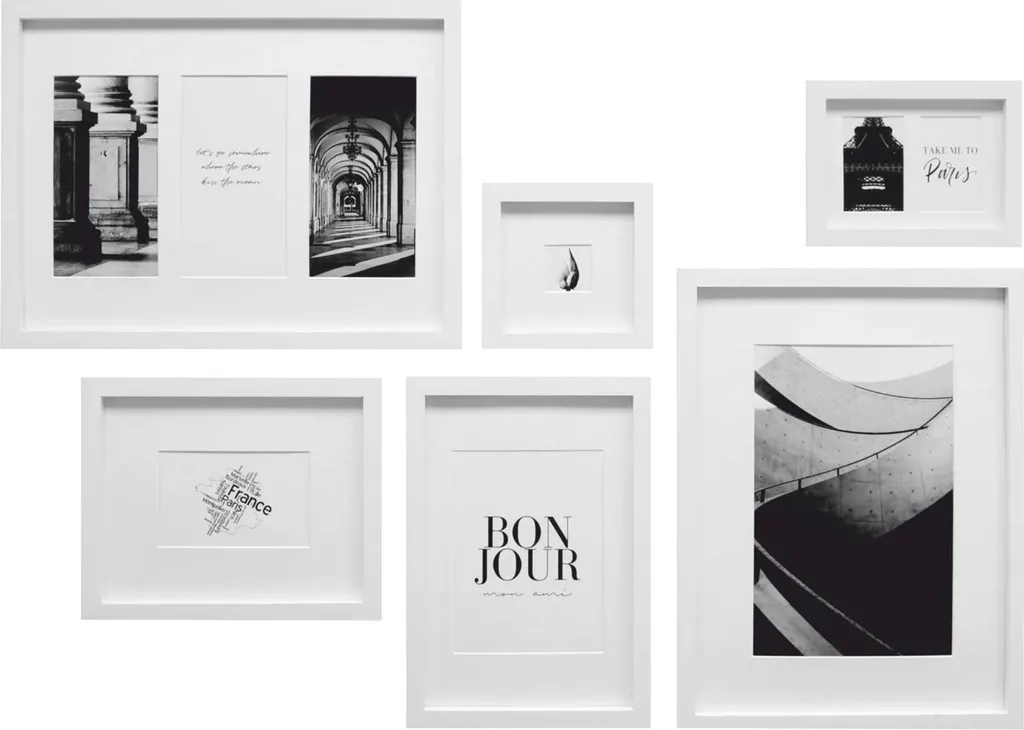 Pêle-mêle photo mural pour regrouper 6 cadres en bois blanc Deknudt
