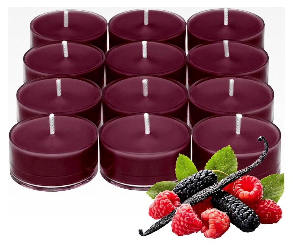 Teelichter mit Duft von schwarzer Johannisbeere, Brombeere und Maulbeere, Geschenkset mit 12 Stück, Aromatherapie mit 4 bis 6 Stunden Brenndauer, ...