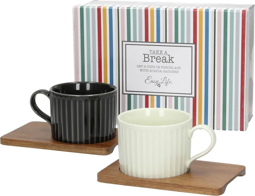Set 2 Tazze 250ml Nero Giorno Duo - Design Essenziale Porcellana