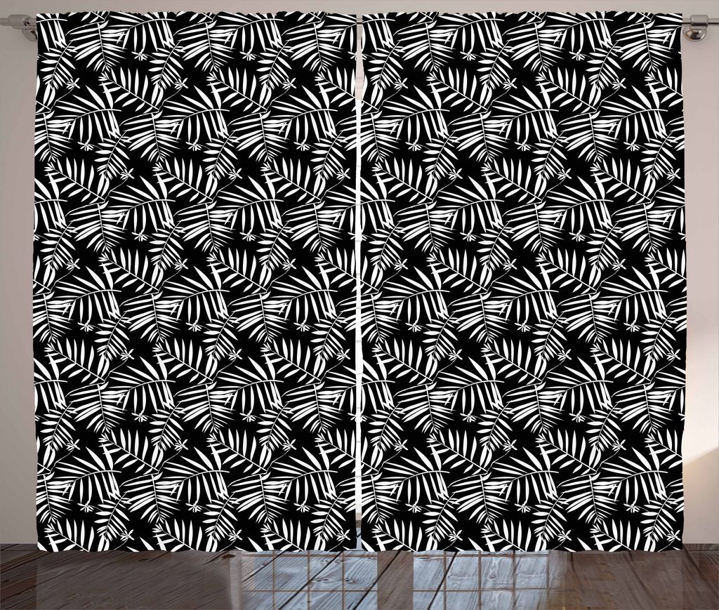ABAKUHAUS Tropisch Rustikaler Vorhang, Böhmische Blumendruck, Wohnzimmer Universalband Gardinen mit Schlaufen und Haken, 280 x 175 cm, Schwarz und...