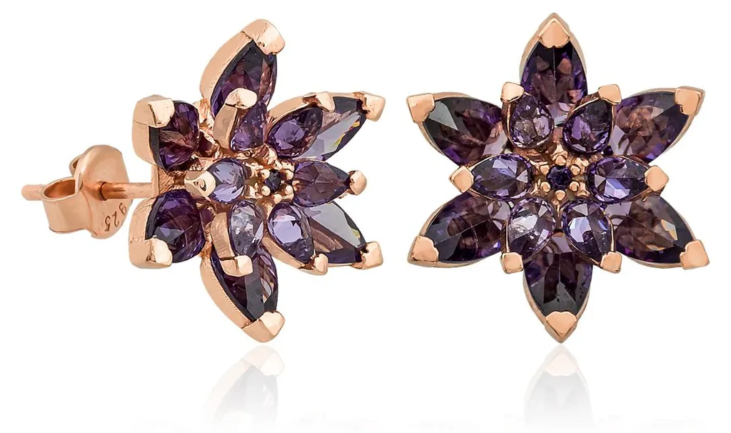 Boucles d'oreilles lotus argent 925 rose anti-allergie zircone violette