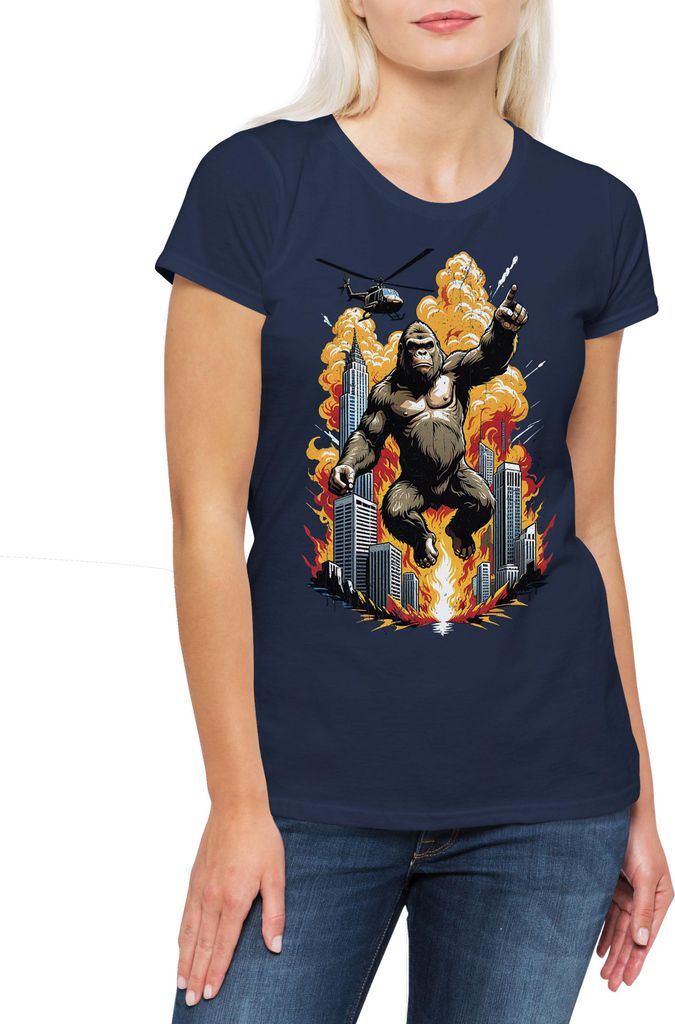 Urban Backwoods Skyscraper Kong, Damen T-Shirt, Farbe: Navy, Größe: L