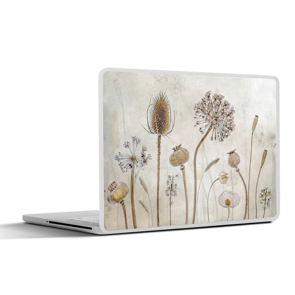 MuchoWow Laptop Aufkleber Sticker Cover Blumen - Aquarell - Stilleben - Braun - Vintage 36.5x27.5 cm - Laptop-Sticker