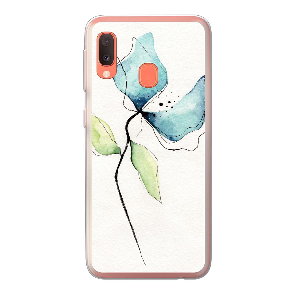 MuchoWow Handyhülle Schutzhülle Hülle für Samsung Galaxy A20e Blumen - Aquarell - Blau Silikon Softcase Handy Hülle - Abdeckung