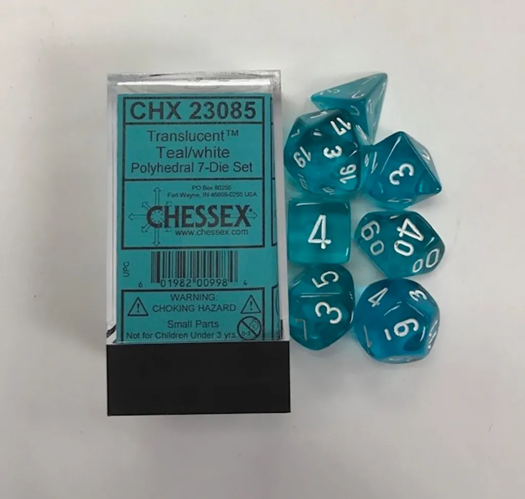 Set de dés de Jeu de Rôle Translucides Sarcelle Chessex de 7 Pièces