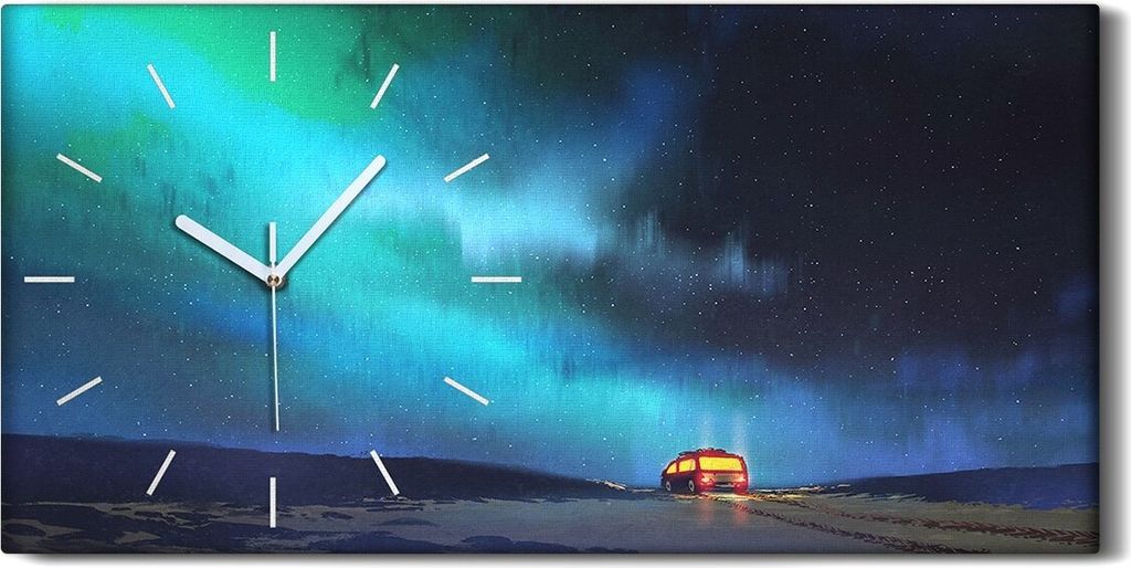 Leinwand Wanduhr Wandkunst Uhr Quarz 60x30 Nachtkulisse des Lieferwagens geparkt - weiße Hände