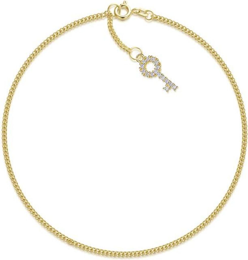 SILBERKETTEN STORE Fußkette Panzer 1,7mm mit Anhänger Schlüssel - echt 585 Gold - 27cm