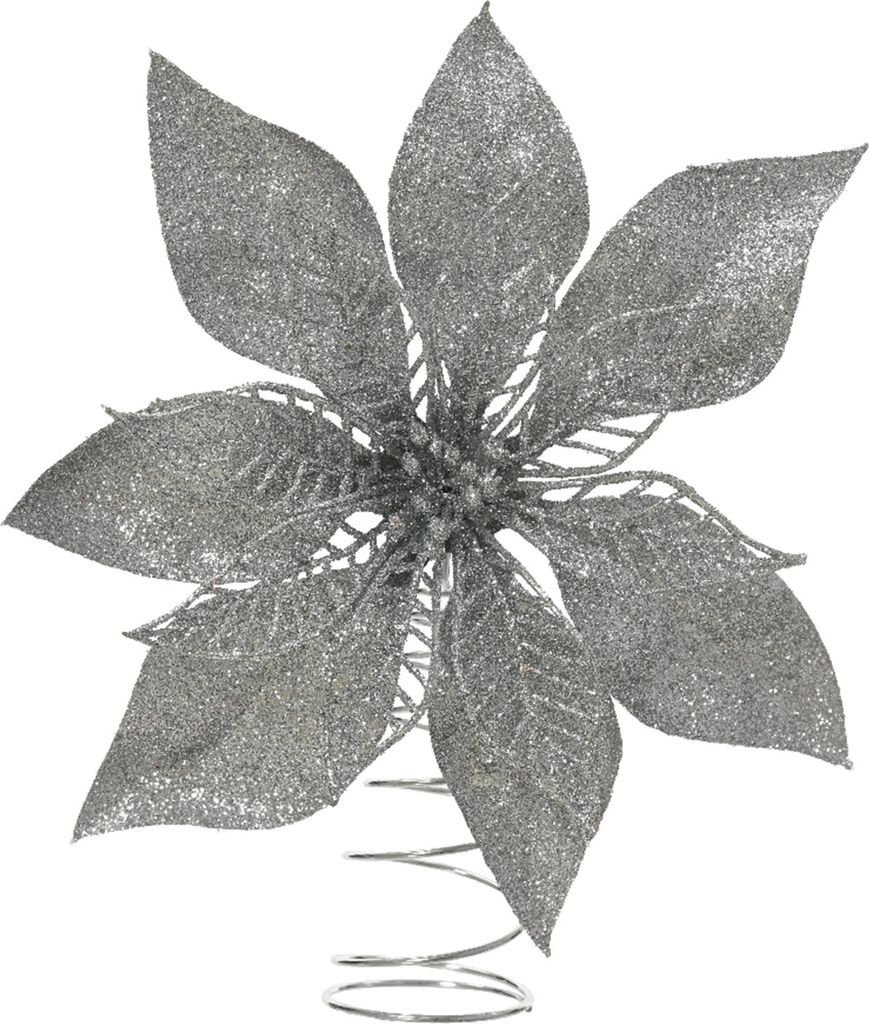 Christbaumspitze Weihnachtsstern mit Glitzer 22cm Kunststoff Silber