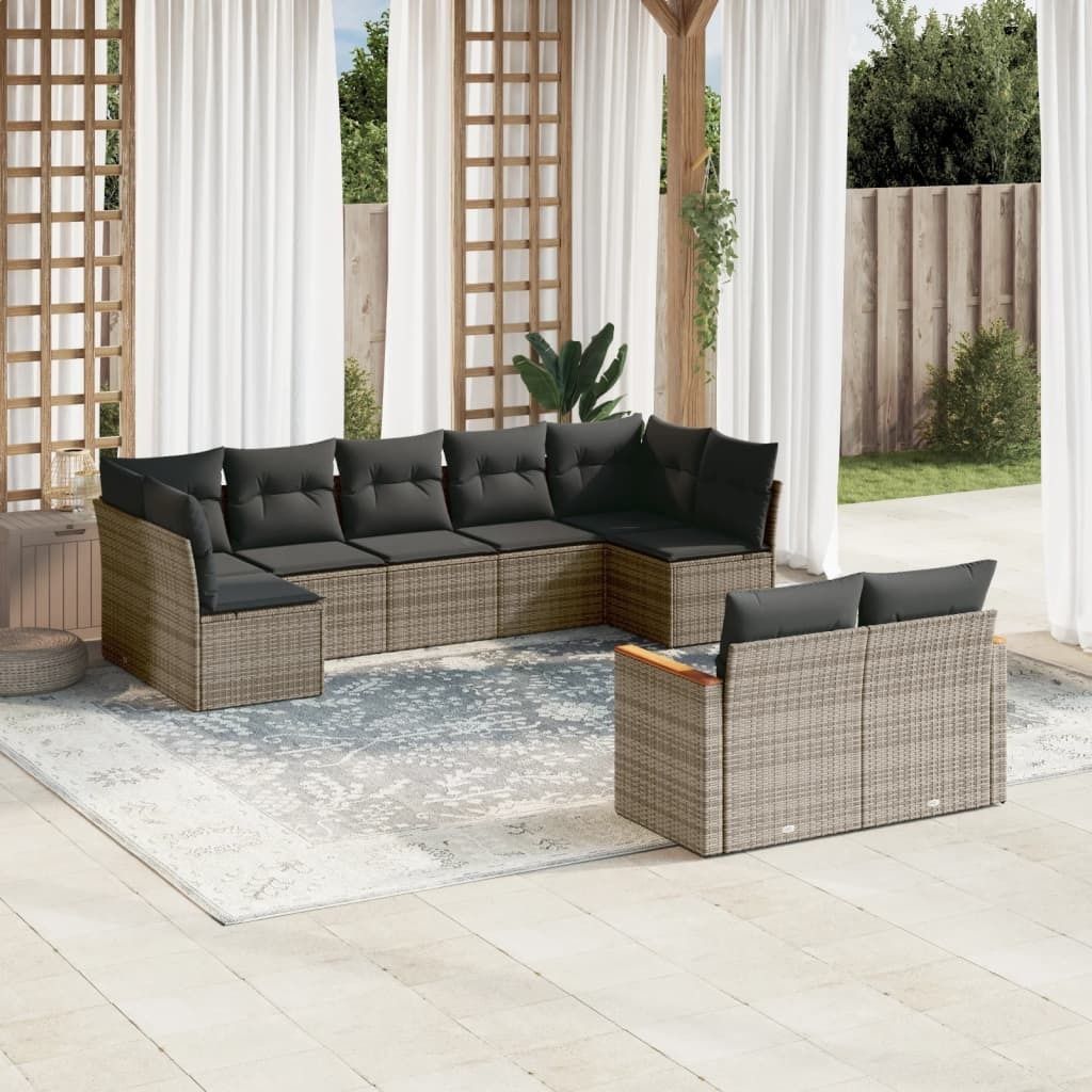 9-tlg. Garten-Sofagarnitur mit Kissen Grau Poly Rattan 3258693