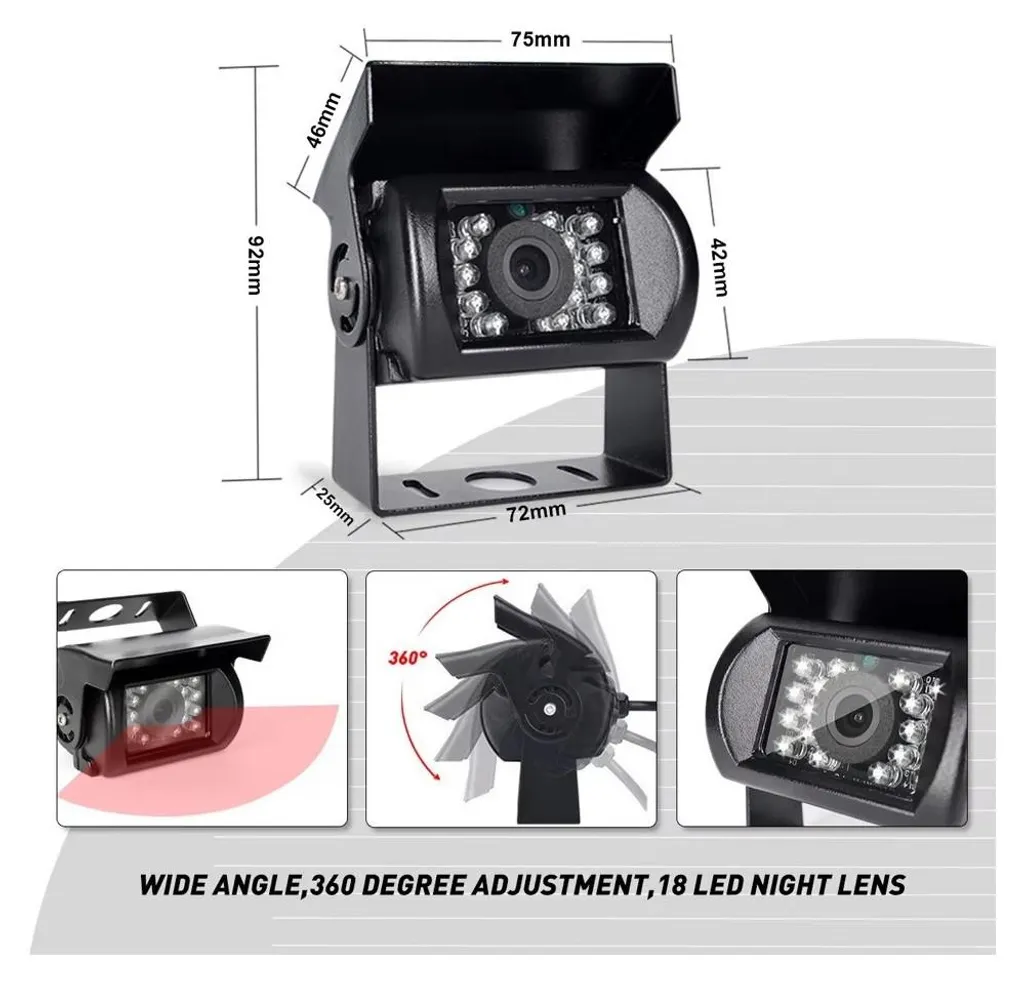 Caméra de recul HD avec écran 7 pouces et 18 LED infrarouges 12-24V - 6