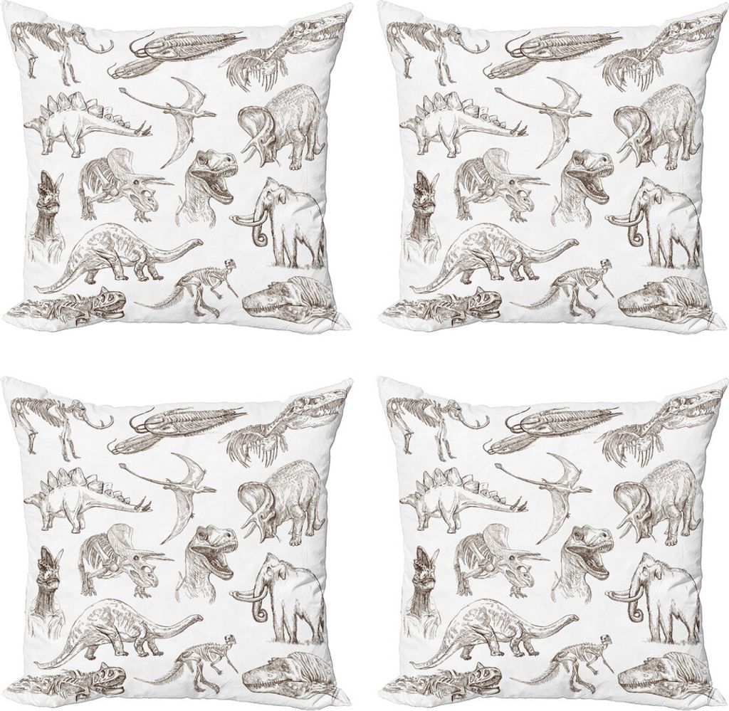 ABAKUHAUS Jurassic Kissenbezug Set (4 Stück), Dinosaurier-Skelett, Moderner Doppelseitiger Digitaldruck, 40 cm x 40 cm, Dark Brown White