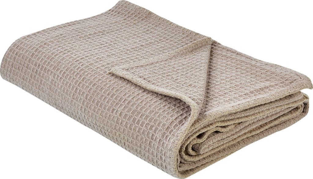 BELIANI Tagesdecke Taupe aus Baumwolle 220 x 240 cm Waffelpique Modernes Design Wohnaccessoires für Bett Sofa Schlafzimmer Wohnzimmer