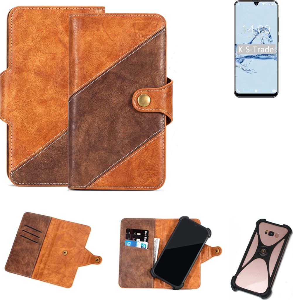 K-S-Trade Handyhülle Schutzhülle Bookstyle Case Wallet-Case kompatibel mit Oukitel C16 Cover Klapphülle Kantenschutz Smartphone dunkelbraun braun