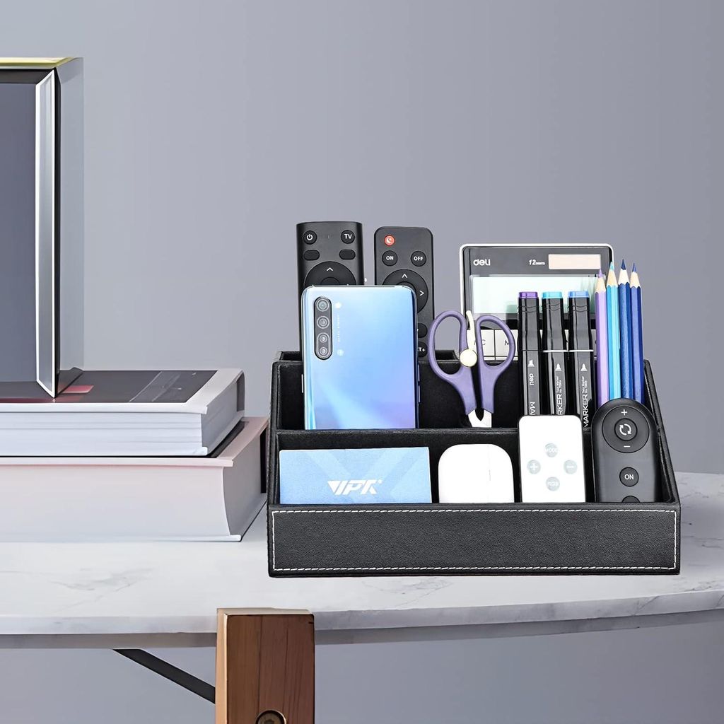Multifunktionaler Schreibtisch-Organizer - multifunktionaler Stifthalter - 1 Stück - schwarz - Holz und Kunstleder